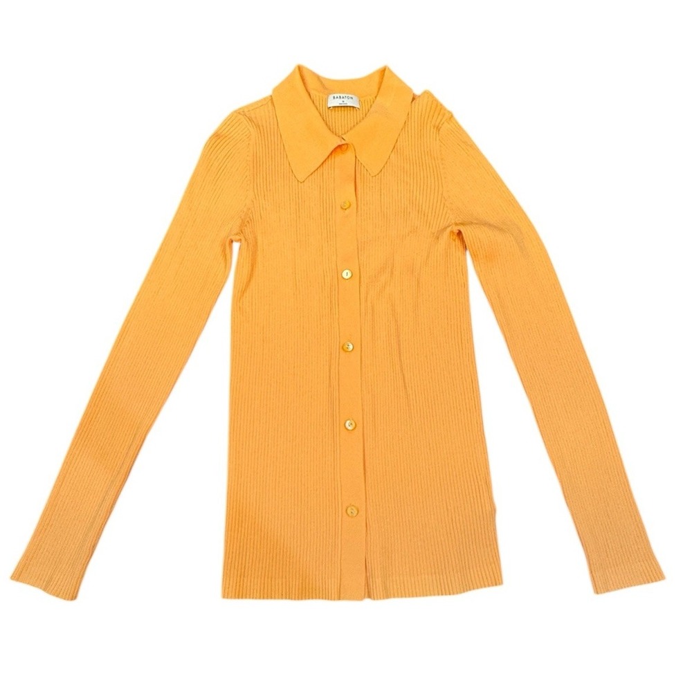 Aritzia Babaton Ribbed Long Sleeve Collared Peach Button Down Sculpt Stretch